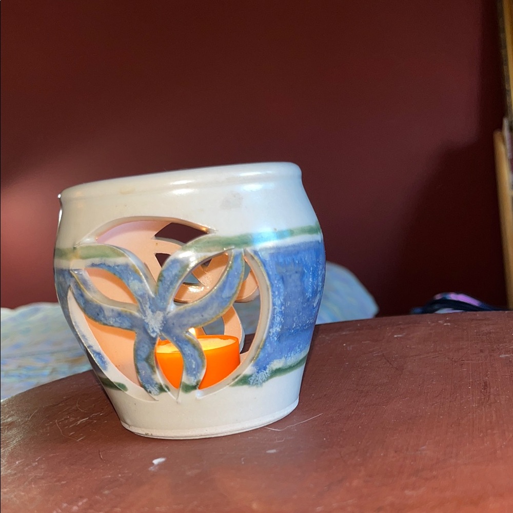 Blue and White Studio Pottery Ceramic Votive Candle Holder